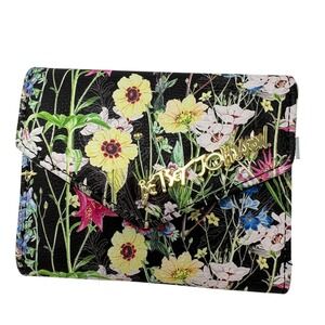 Betsey Johnson Floral Print Flap tri Fold Wallet Faux Leather Women's